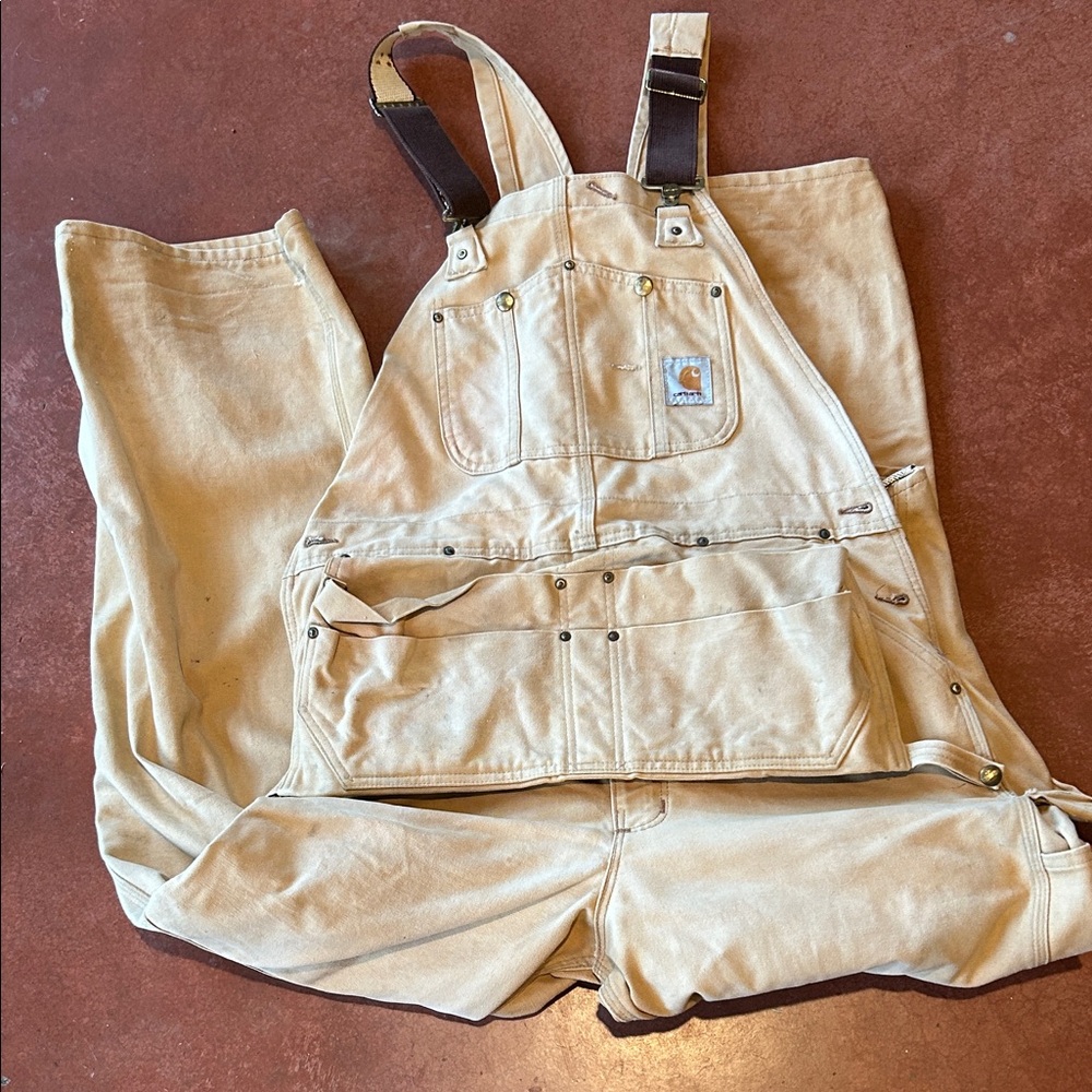 Carhartt Tan Duck Canvas Tool Bib Overalls